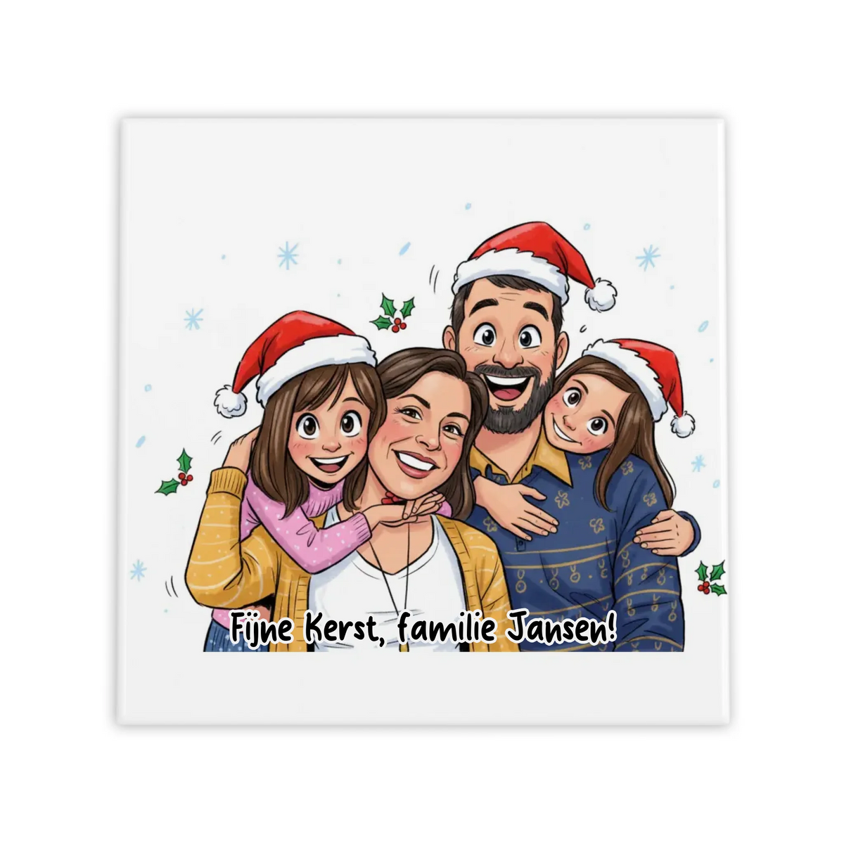 Kerst Karikatuur Tegel - Jouw Foto met Kerstmuts en Eigen Tekst