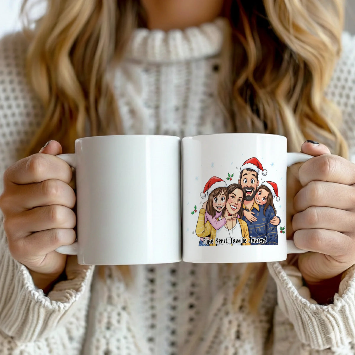 Kerst Karikatuur Mok - Jouw Foto met Kerstmuts en Eigen Tekst
