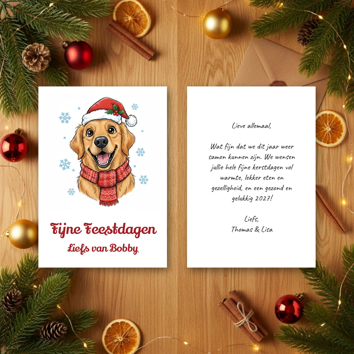 Kerstkaart Huisdier - Jouw Hond of Kat met Kerstmuts