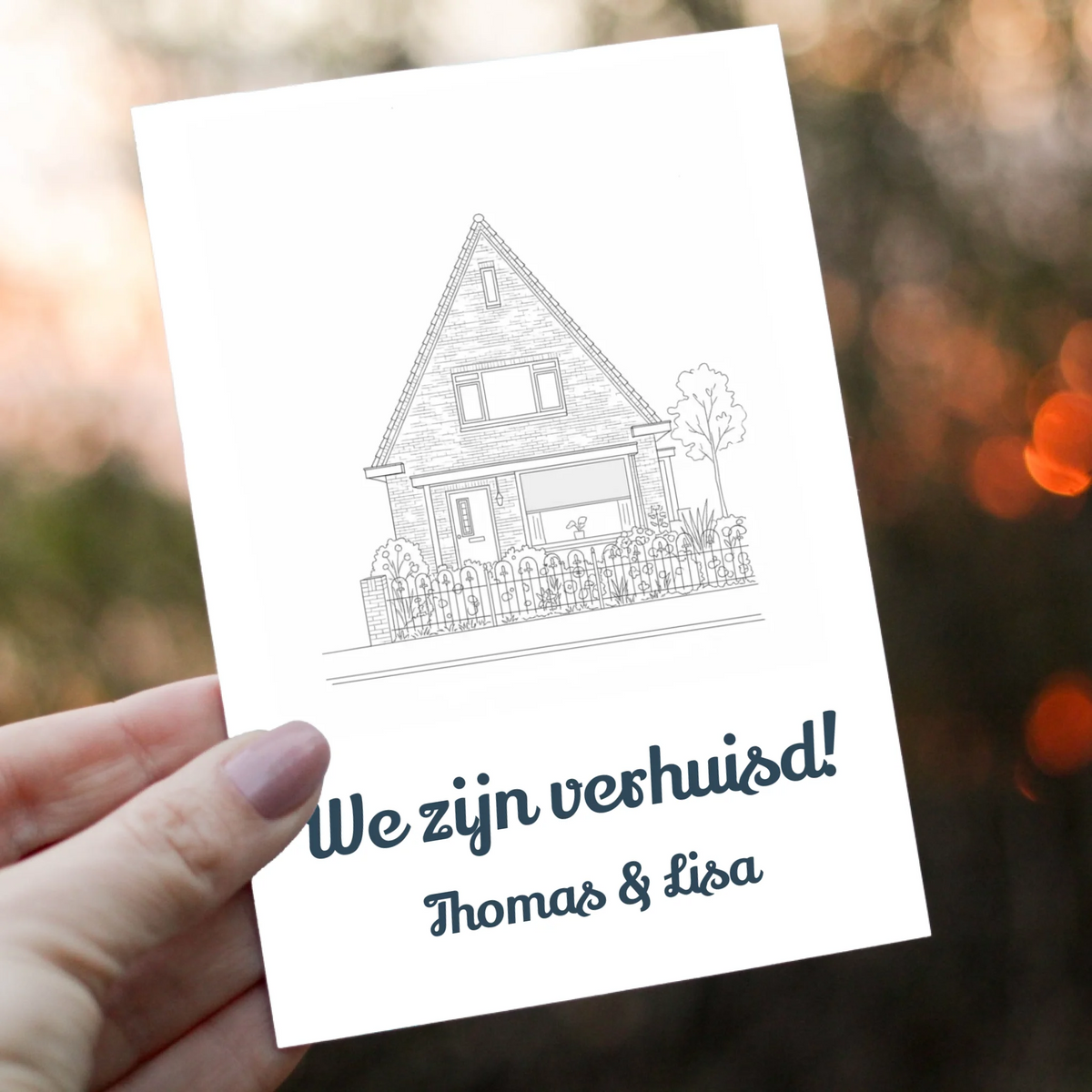 Verhuiskaart Lijntekening - Jouw Nieuwe Huis als Line Art