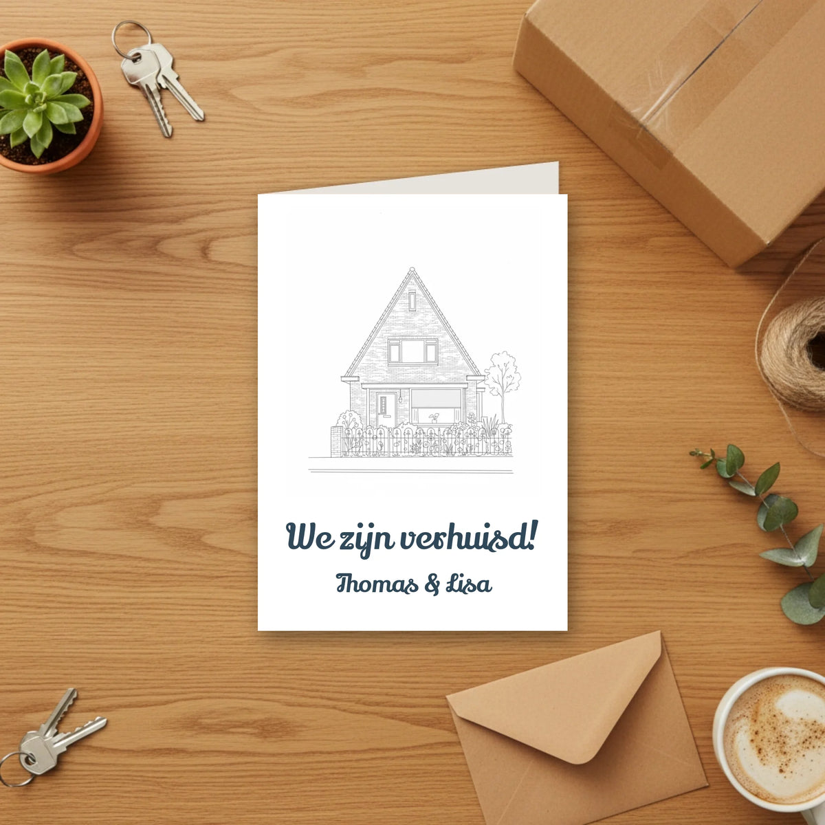 Verhuiskaart Lijntekening - Jouw Nieuwe Huis als Line Art