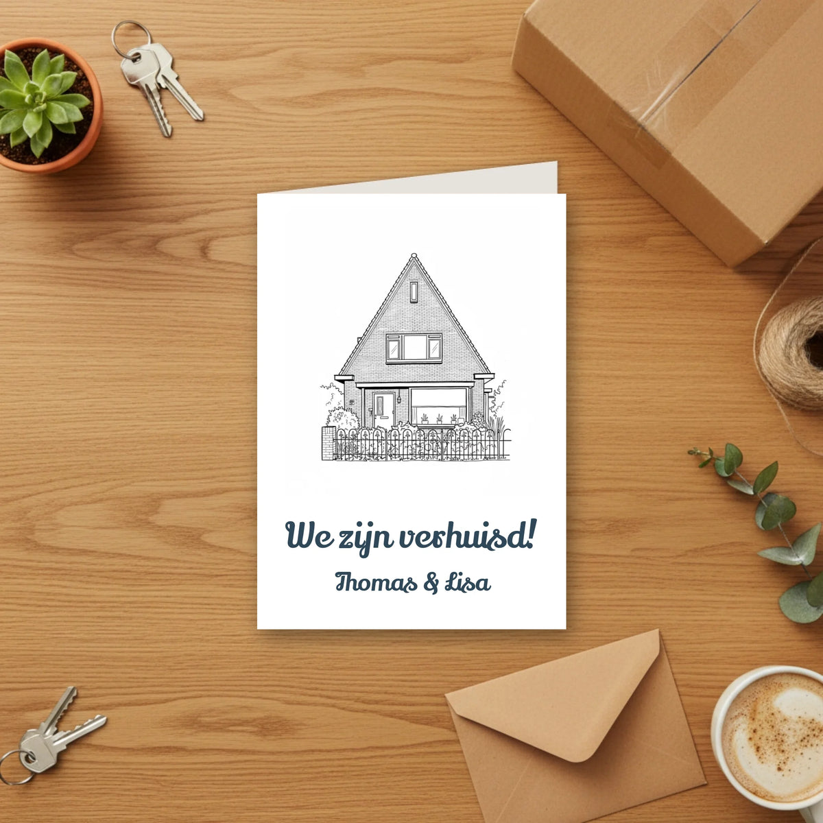 Verhuiskaart Zwart-Wit - Jouw Nieuwe Huis als Inkttekening