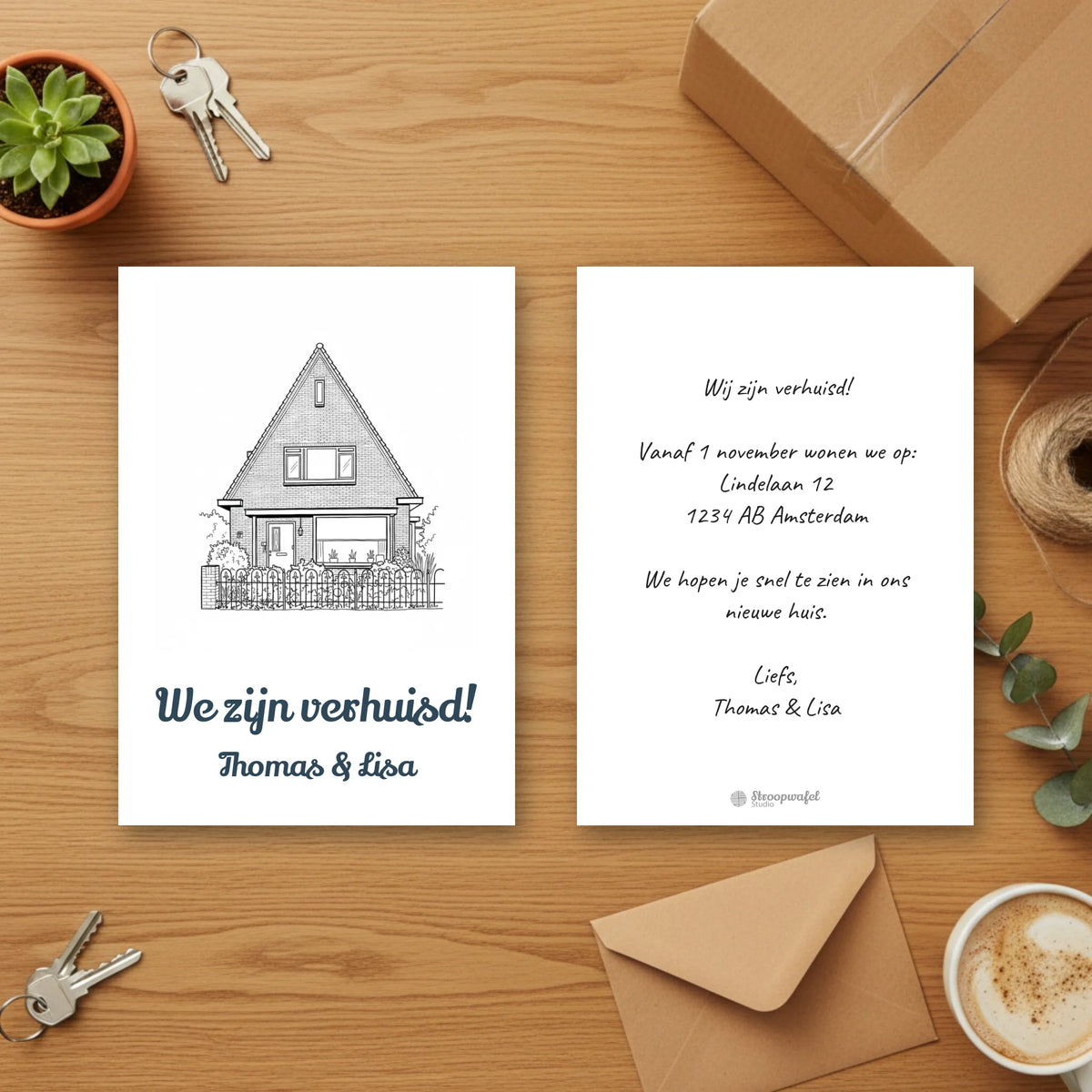 Verhuiskaart Zwart-Wit - Jouw Nieuwe Huis als Inkttekening
