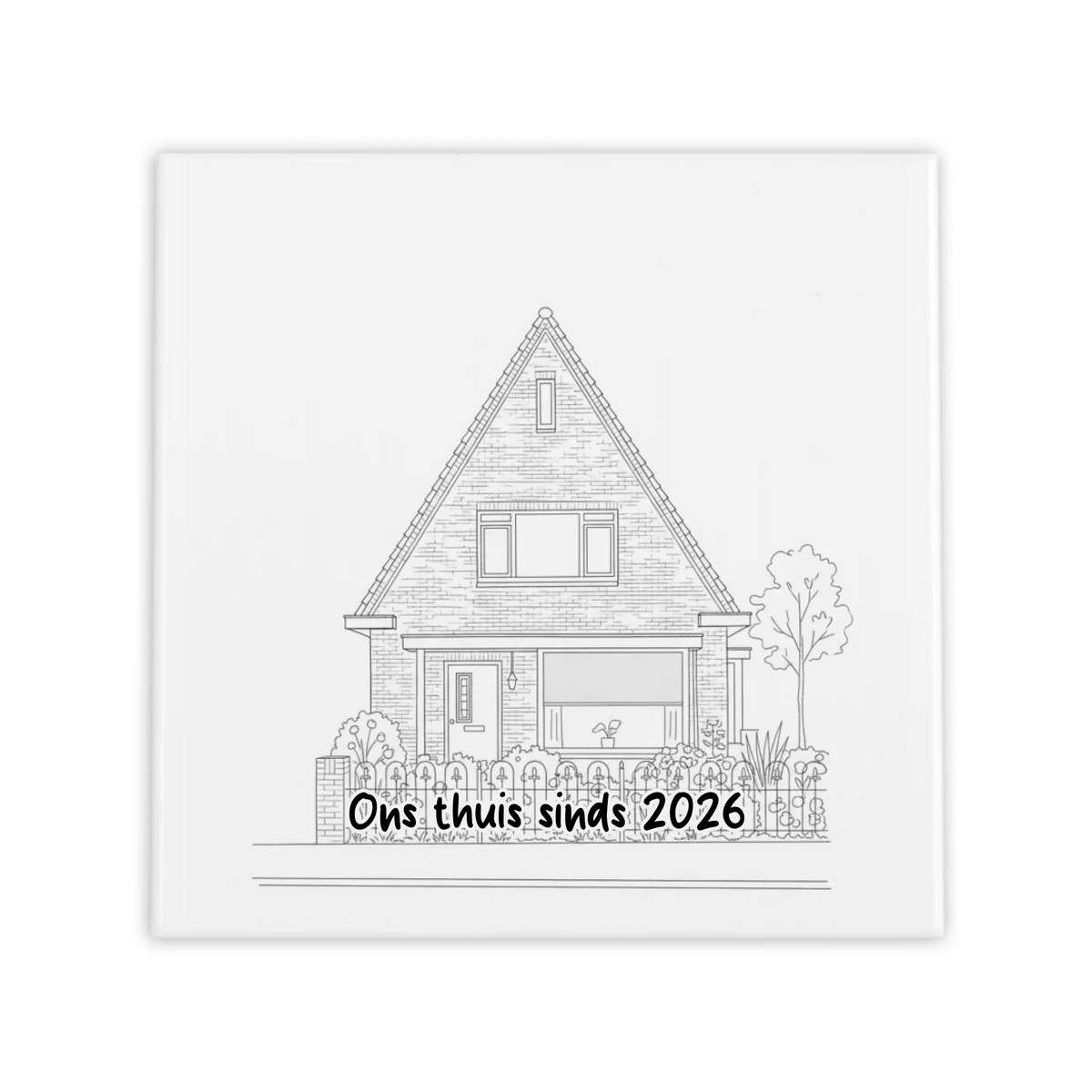Huis Lijntekening Tegel - Jouw Nieuwe Huis als Line Art met Eigen Tekst