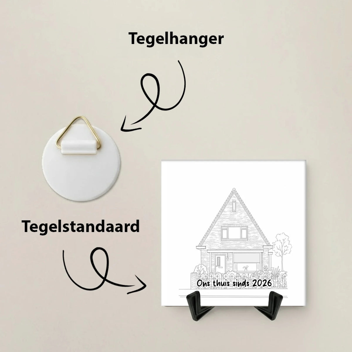 Huis Lijntekening Tegel - Jouw Nieuwe Huis als Line Art met Eigen Tekst