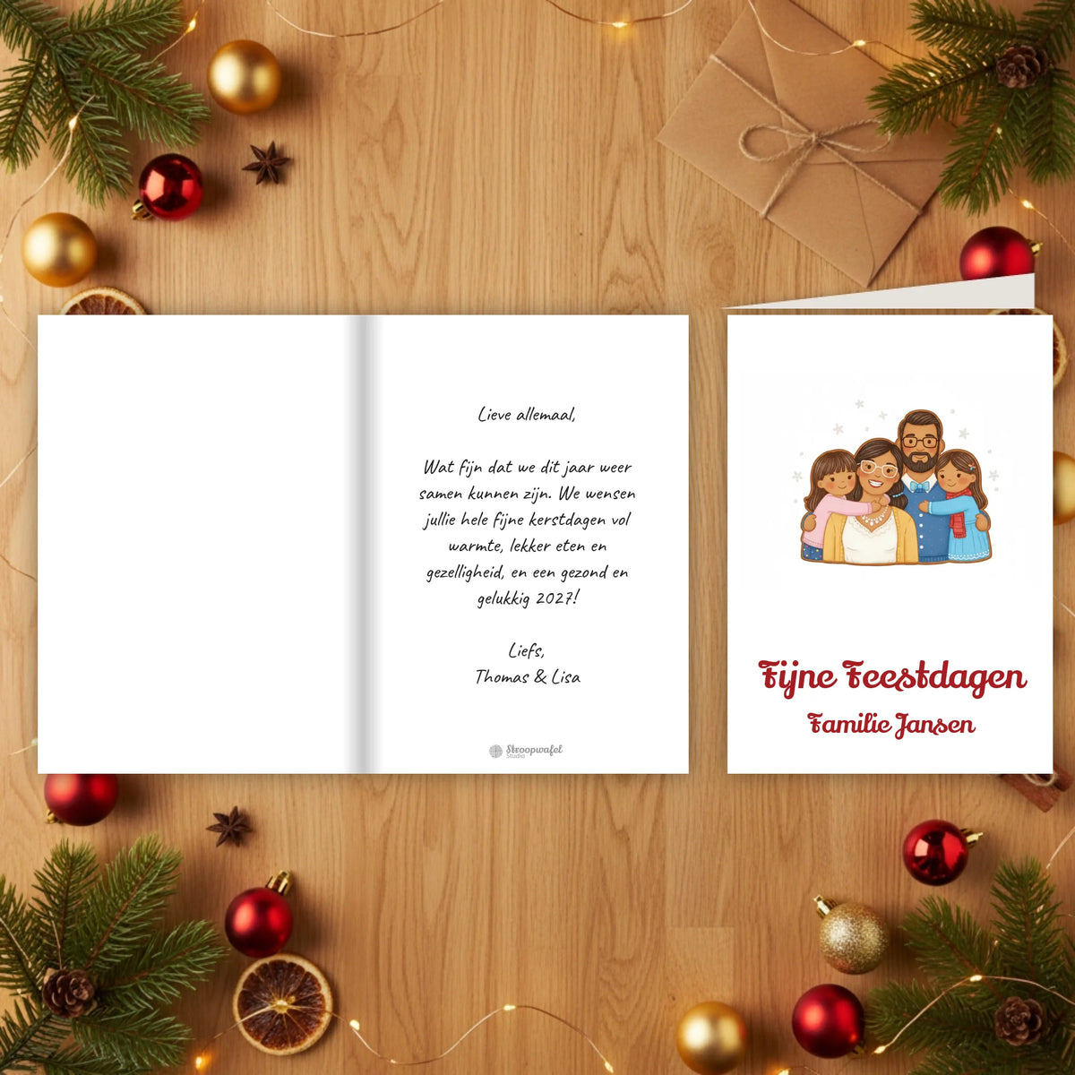 Kerstkaart Gingerbread - Jouw Gezin als Peperkoekpoppetjes