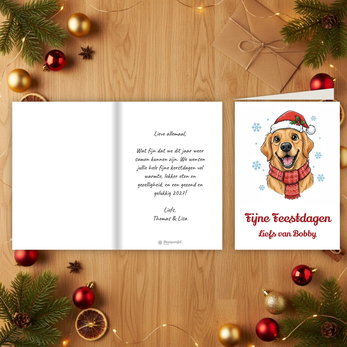 Kerstkaart Huisdier - Jouw Hond of Kat met Kerstmuts