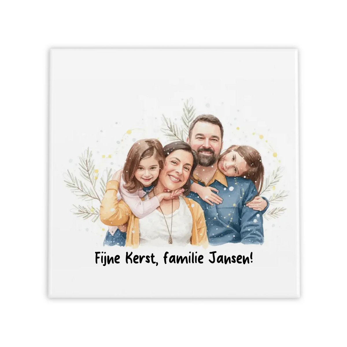 Kerst Tegel Winter Aquarel - Jouw Foto met Sneeuw en Lichtjes