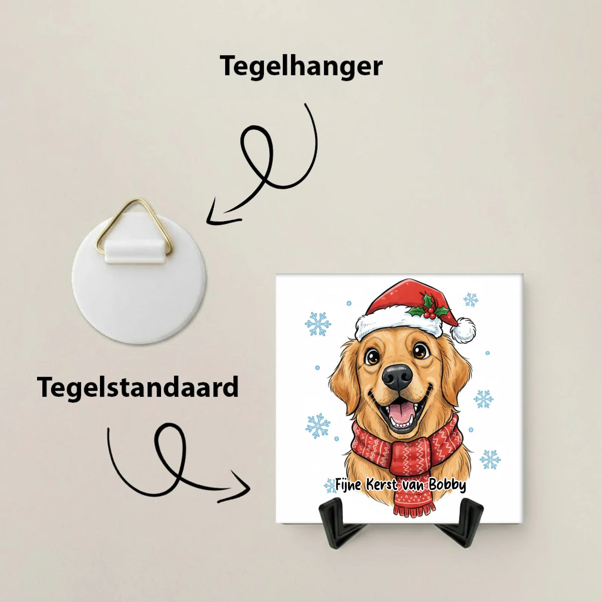 Kerst Tegel Huisdier - Jouw Hond of Kat met Kerstmuts