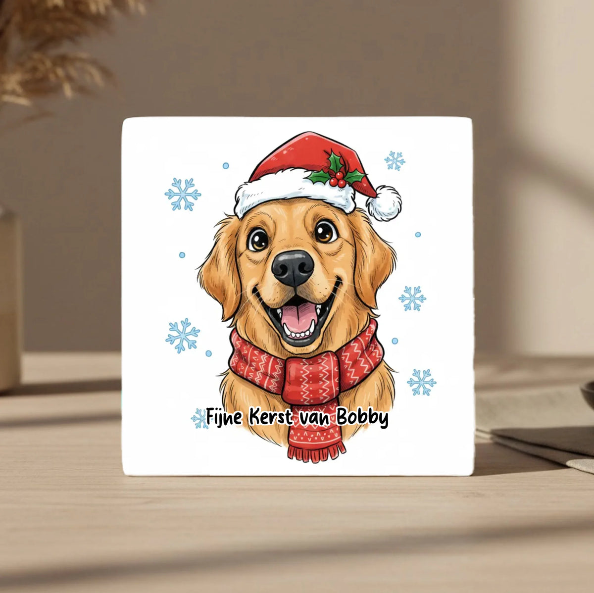 Kerst Tegel Huisdier - Jouw Hond of Kat met Kerstmuts