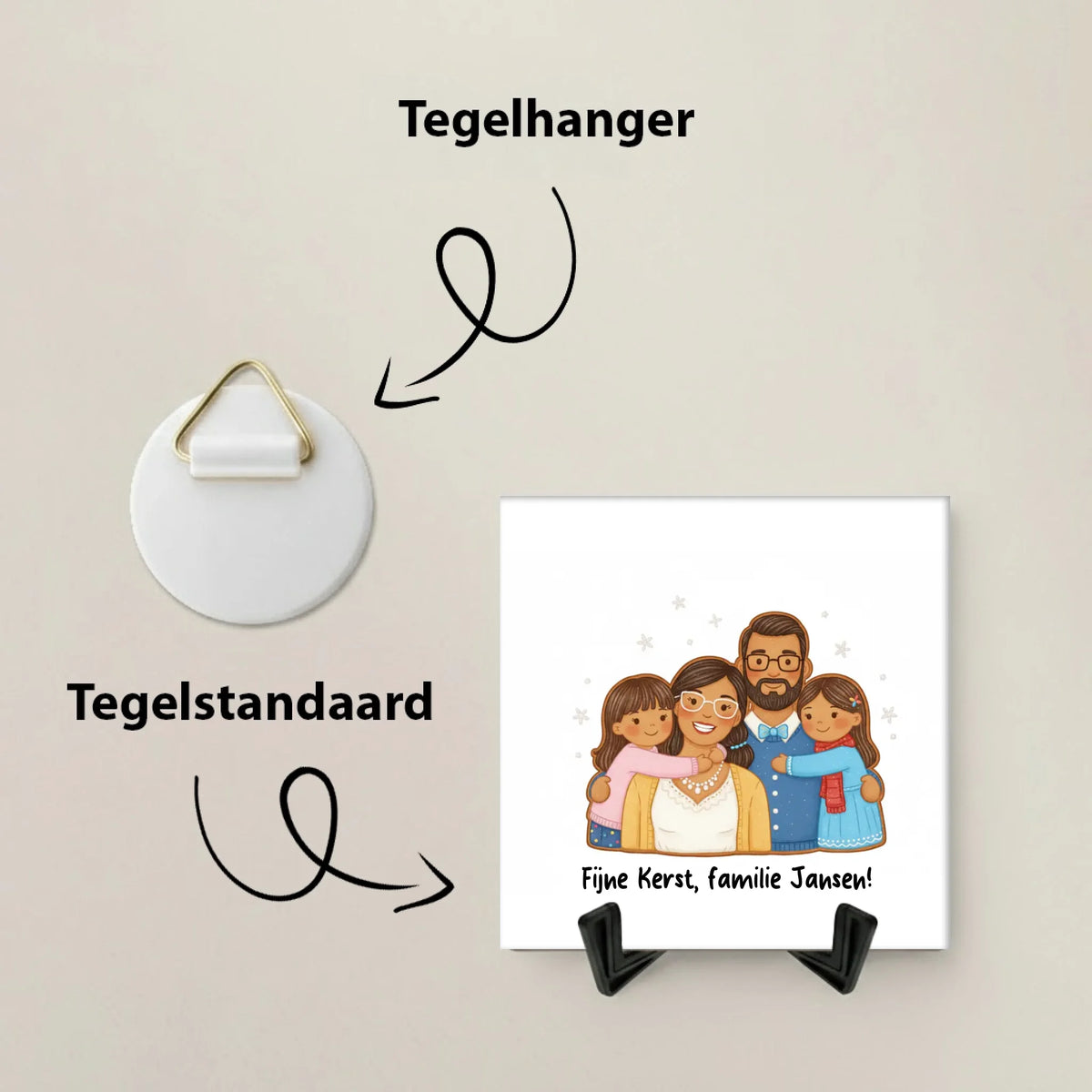 Kerst Tegel Gingerbread - Jouw Gezin als Peperkoekpoppetjes