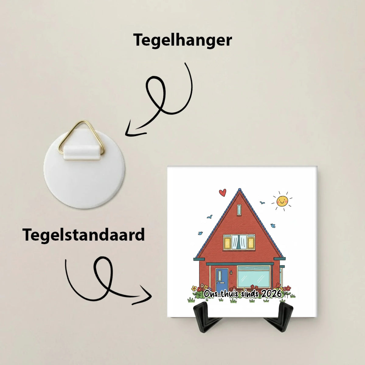 Huis Doodle Tegel - Jouw Nieuwe Huis als Vrolijke Tekening met Eigen Tekst