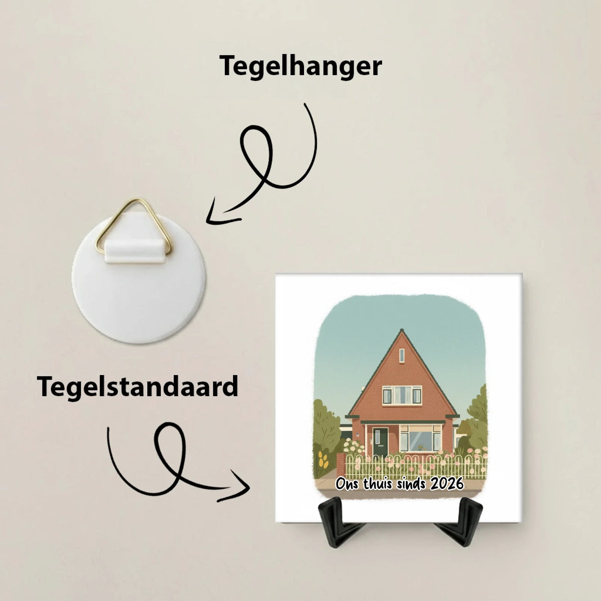 Huis Vintage Tegel - Jouw Nieuwe Huis als Retro Illustratie met Eigen Tekst