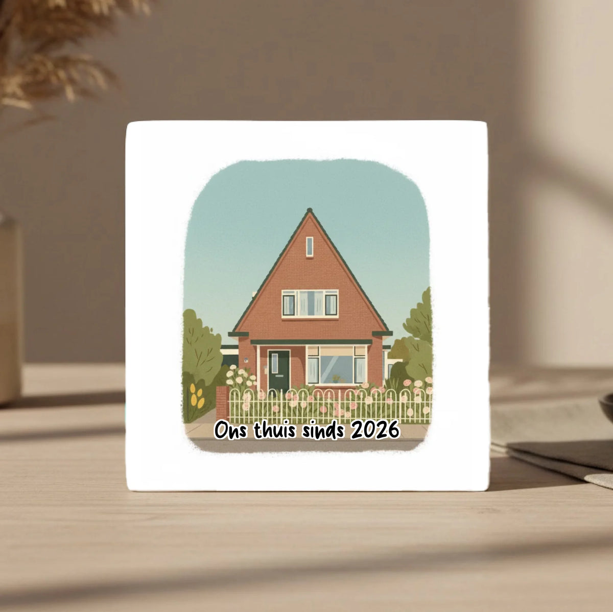 Huis Vintage Tegel - Jouw Nieuwe Huis als Retro Illustratie met Eigen Tekst