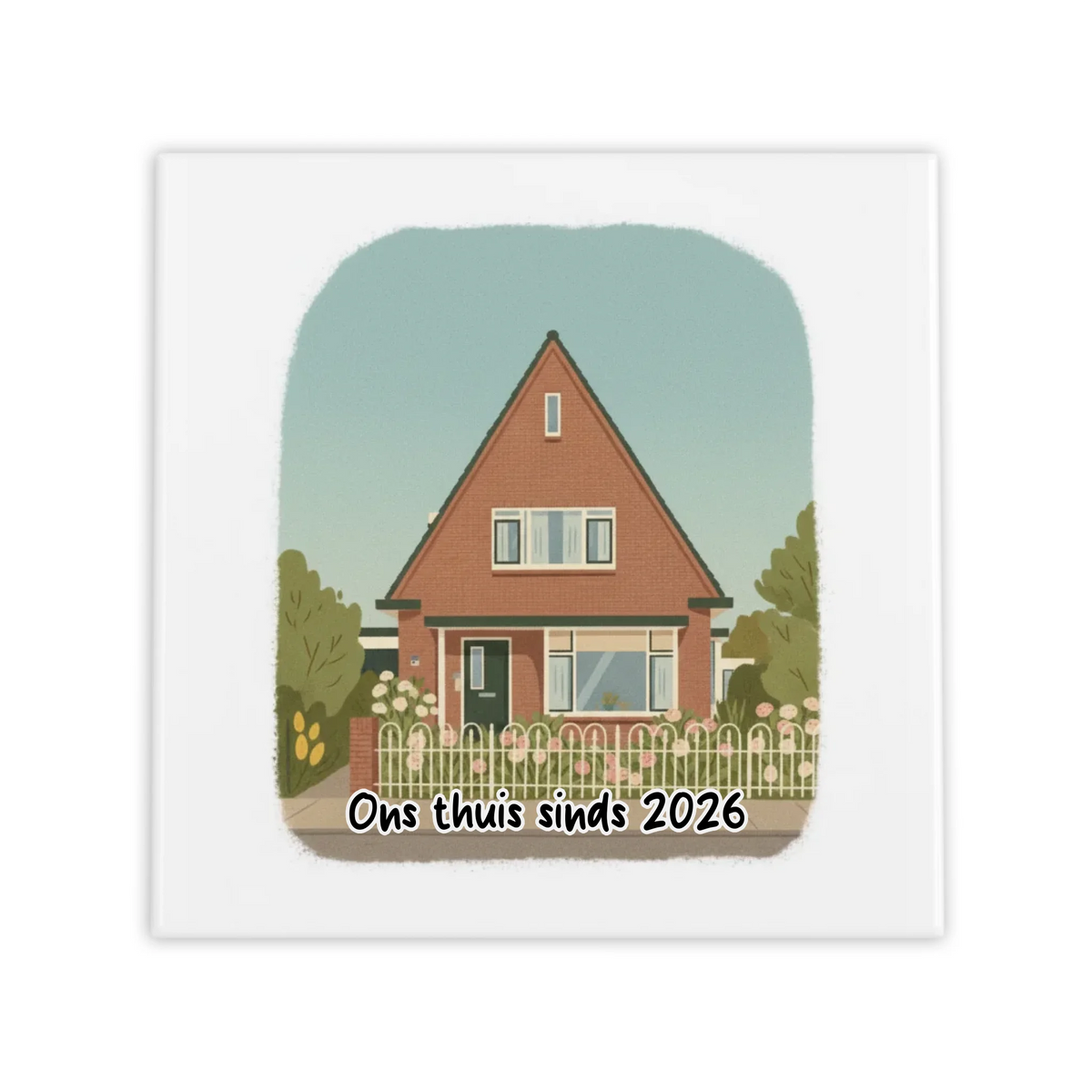 Huis Vintage Tegel - Jouw Nieuwe Huis als Retro Illustratie met Eigen Tekst