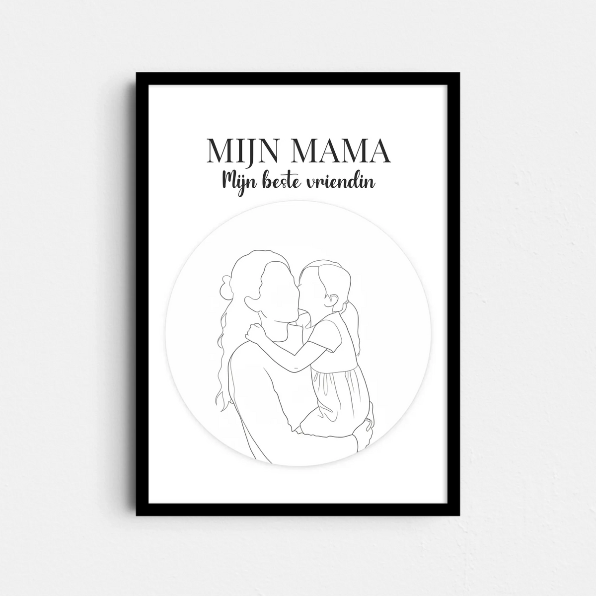 Lijntekening Poster Mijn Mama - Jouw Foto als Minimalistische Lijntekening in een Cirkel (A4/A3)