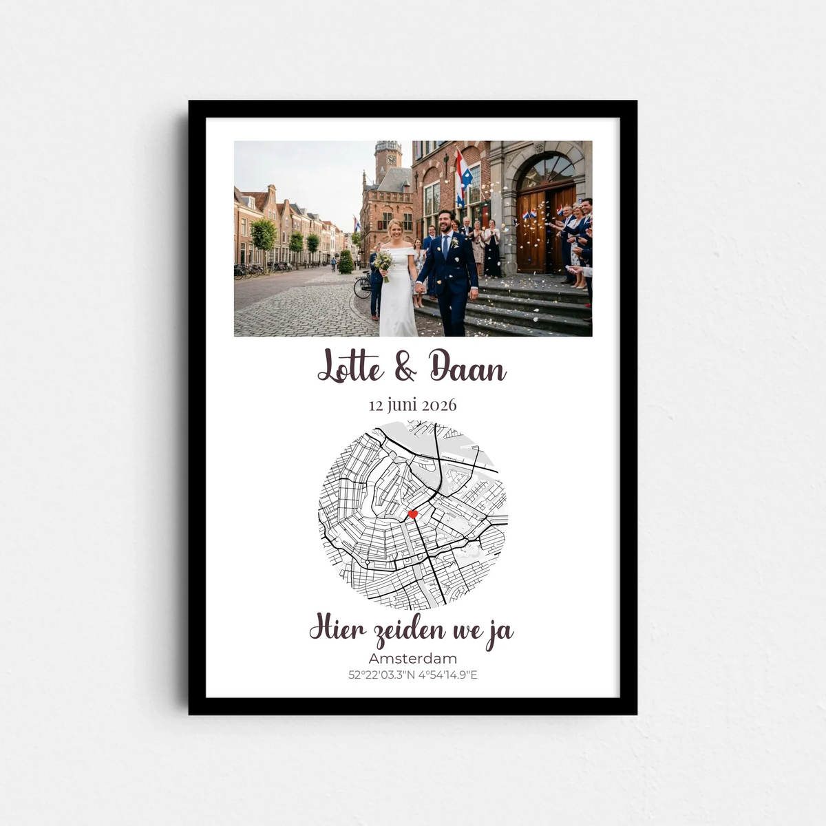 Hier zeiden we ja Poster - Trouwfoto en Plattegrond van Jullie Trouwlocatie (A4/A3)