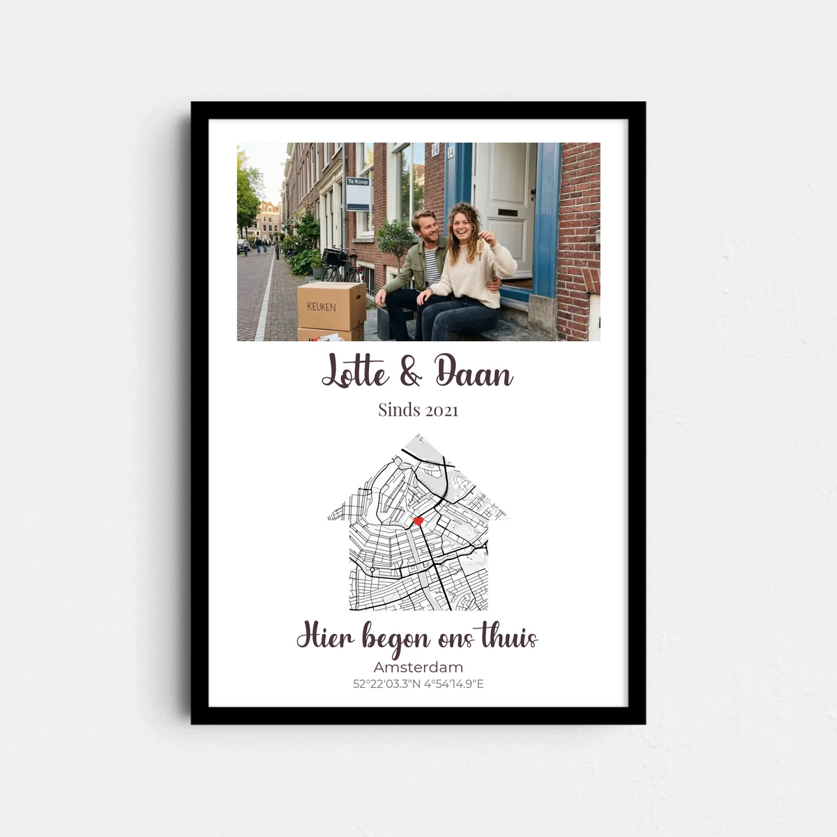 Hier begon ons thuis Poster - Foto en Plattegrond van Jullie Huis (A4/A3)