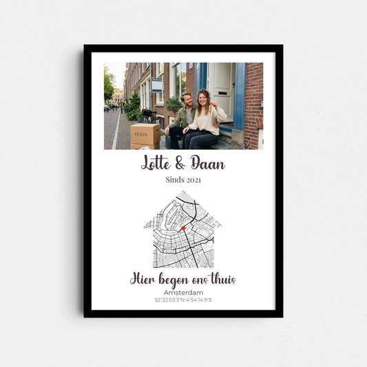 Hier begon ons thuis Poster - Foto en Plattegrond van Jullie Huis (A4/A3)