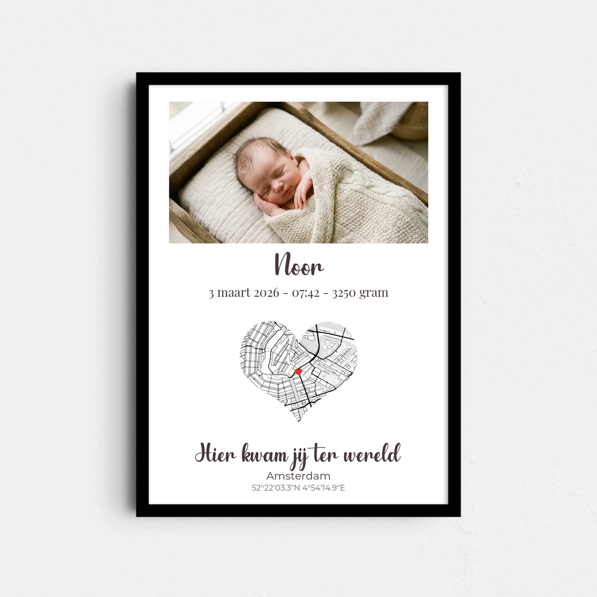 Hier kwam jij ter wereld Poster - Babyfoto en Plattegrond van de Geboorteplaats (A4/A3)