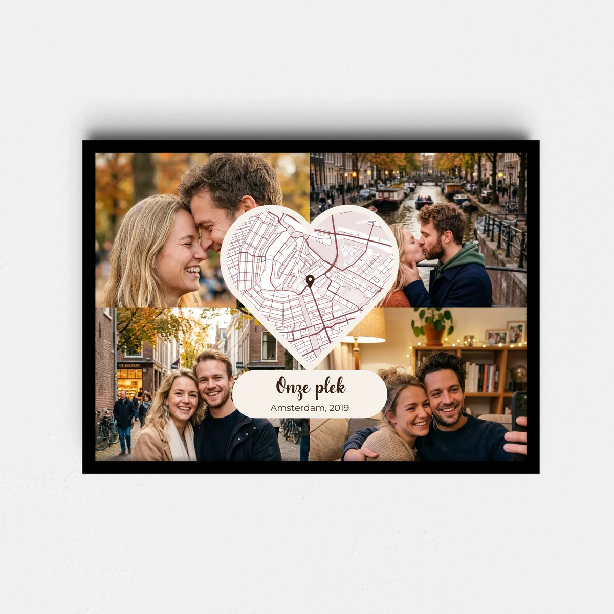 Onze Plek Poster - 4 Foto's en Plattegrond in een Hart (A4/A3)