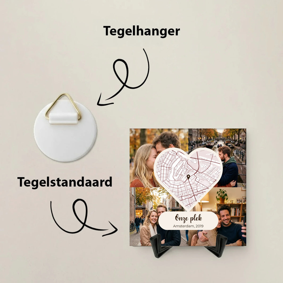 Onze Plek Tegel - 4 Foto's en Plattegrond in een Hart