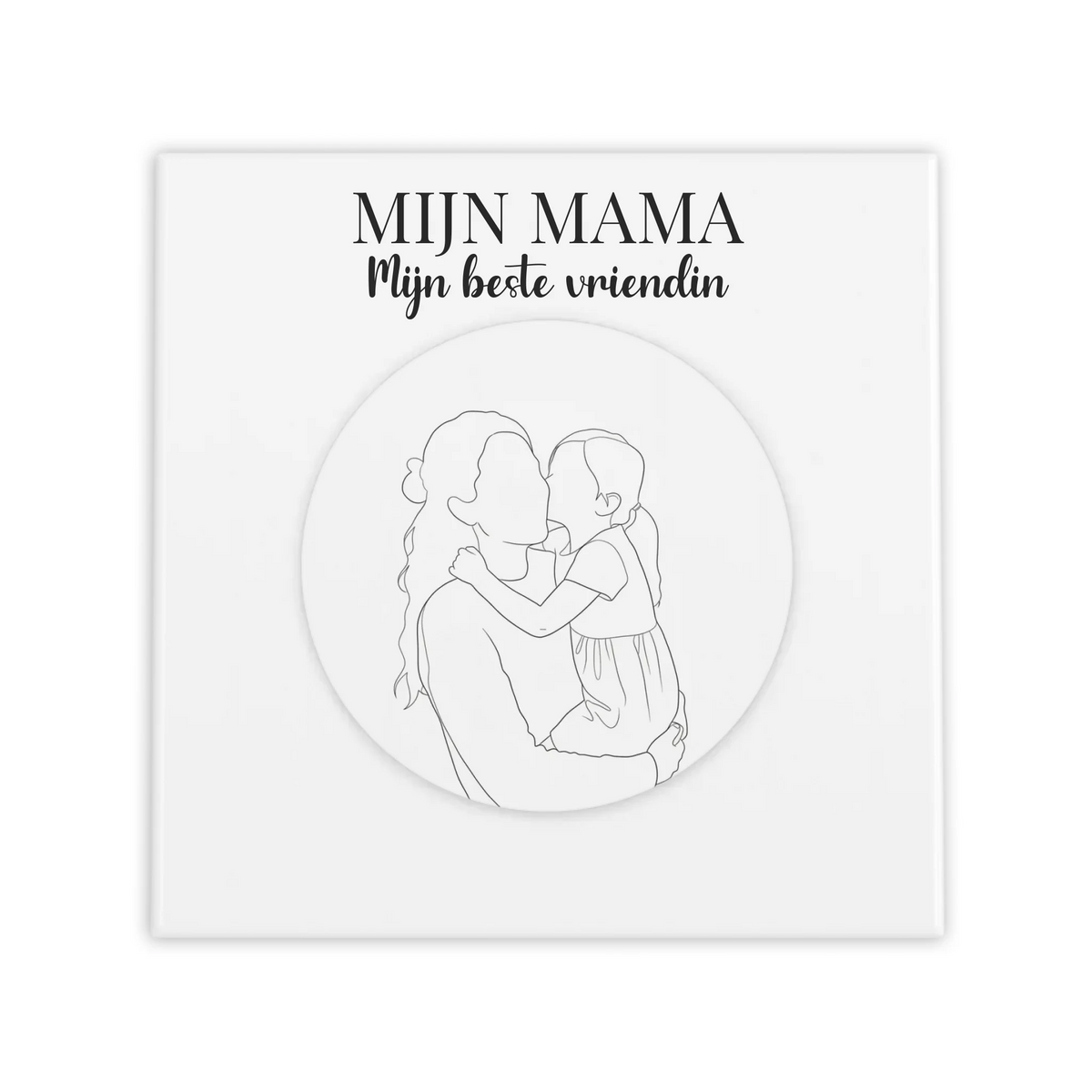 Lijntekening Tegel Mijn Mama - Jouw Foto als Minimalistische Lijntekening in een Cirkel