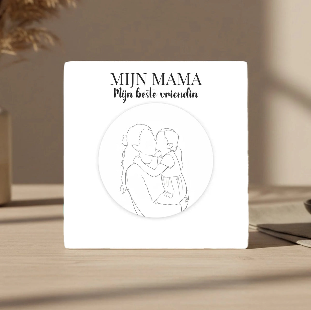 Lijntekening Tegel Mijn Mama - Jouw Foto als Minimalistische Lijntekening in een Cirkel