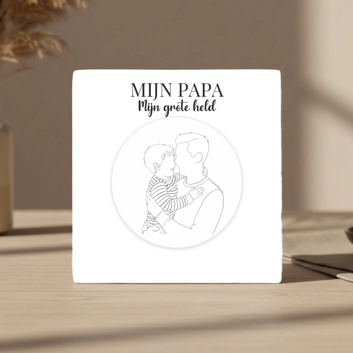 Lijntekening Tegel Mijn Papa - Jouw Foto als Minimalistische Lijntekening in een Cirkel