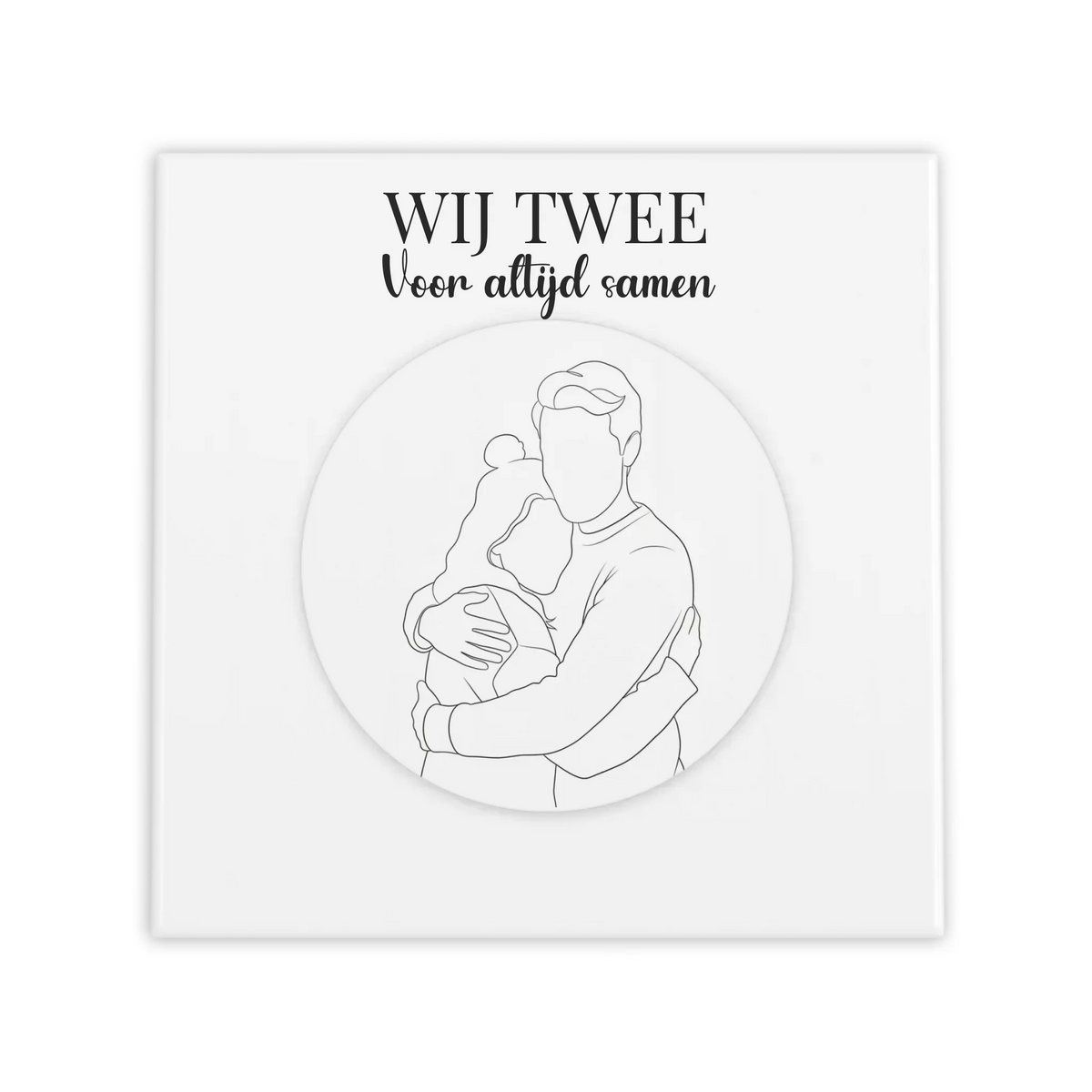 Lijntekening Tegel Wij Twee - Jullie Foto als Minimalistische Lijntekening in een Cirkel