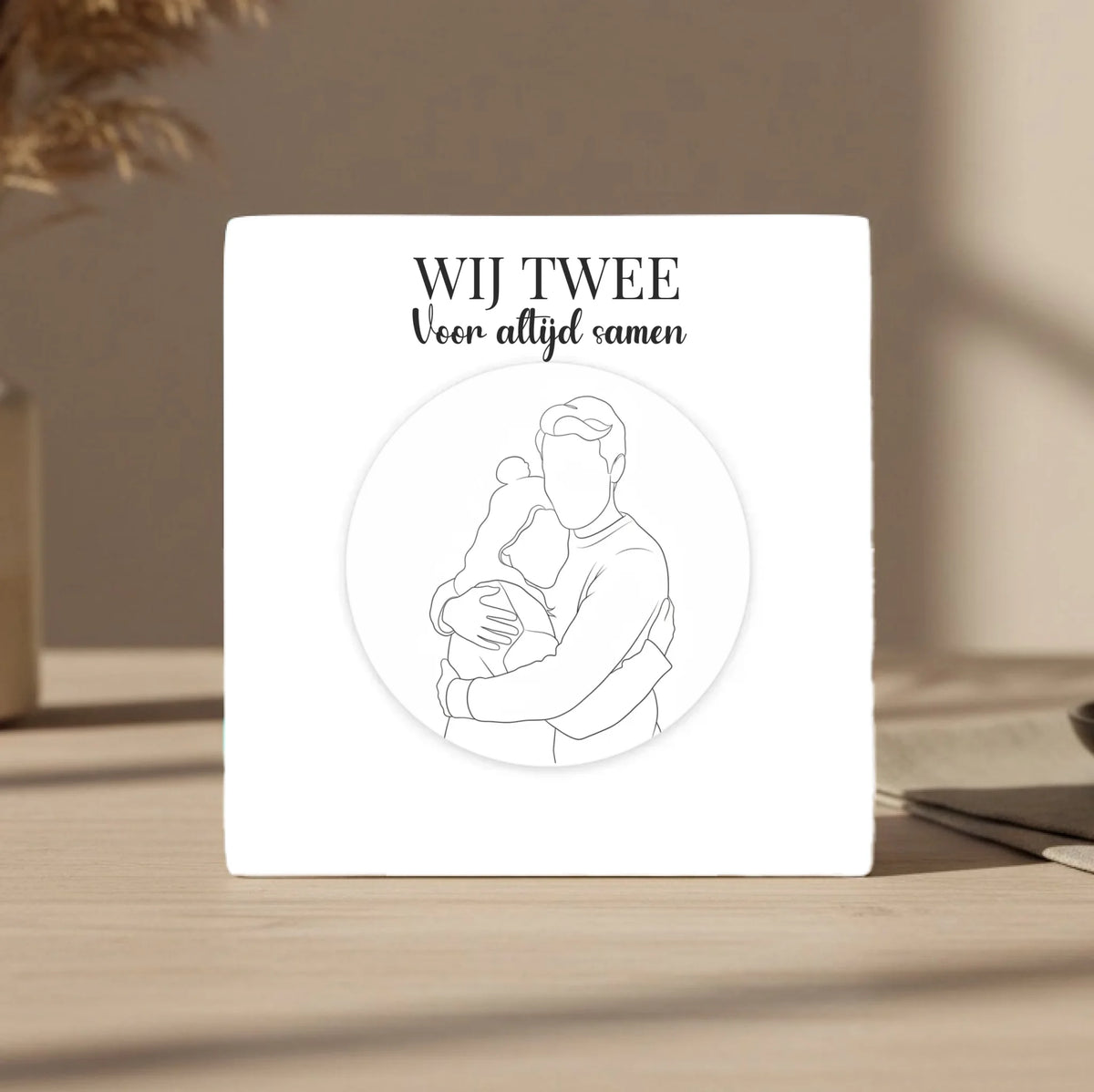 Lijntekening Tegel Wij Twee - Jullie Foto als Minimalistische Lijntekening in een Cirkel