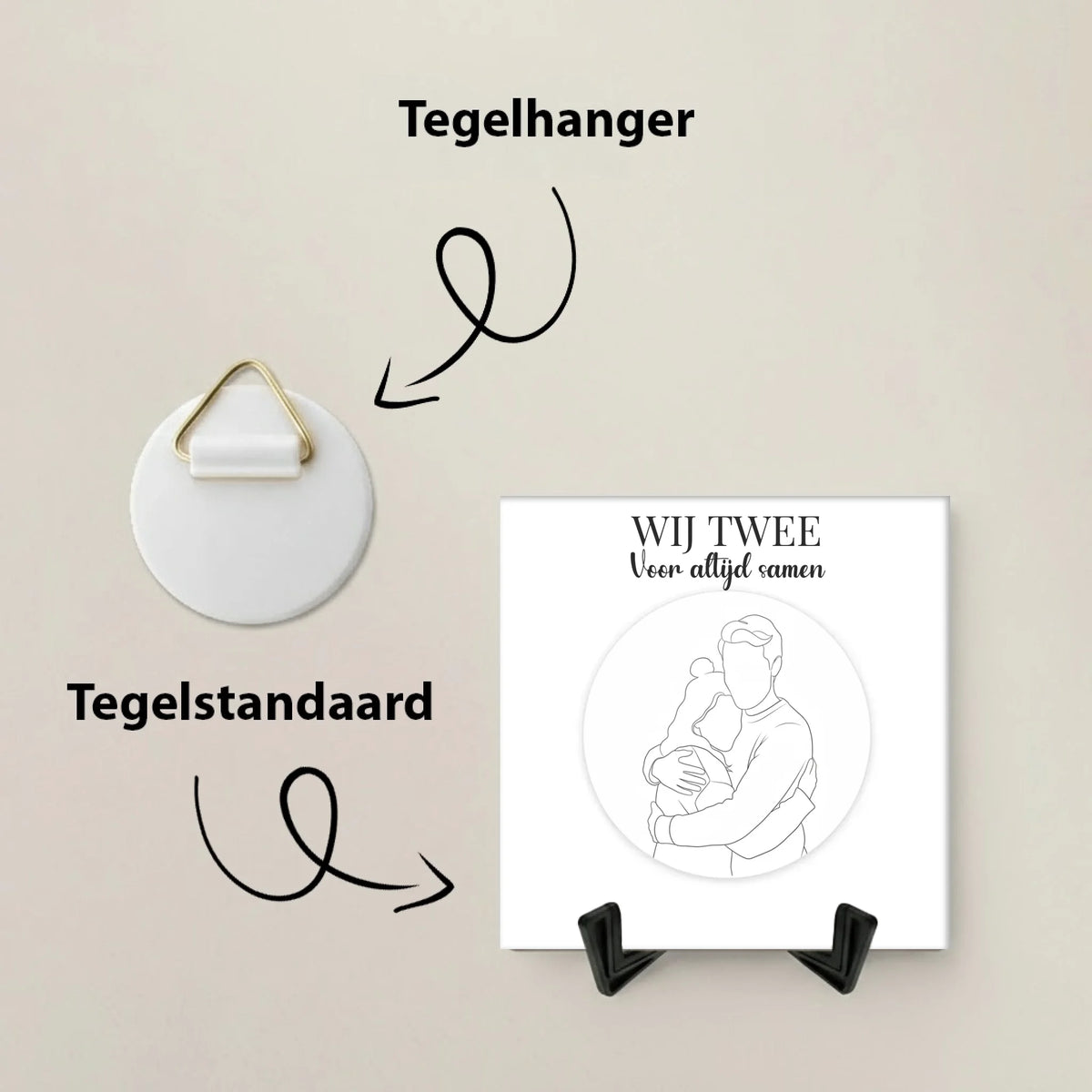 Lijntekening Tegel Wij Twee - Jullie Foto als Minimalistische Lijntekening in een Cirkel