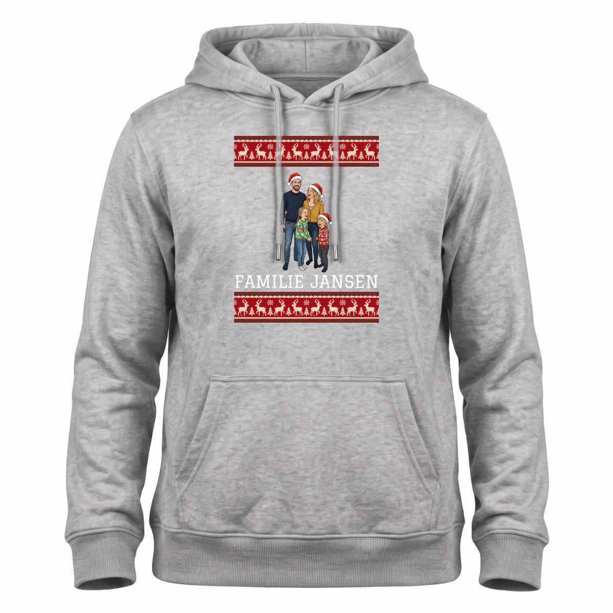 Foute Kersttrui Hoodie - Jullie Foto als Karikatuur met Kerstmuts en Eigen Naam