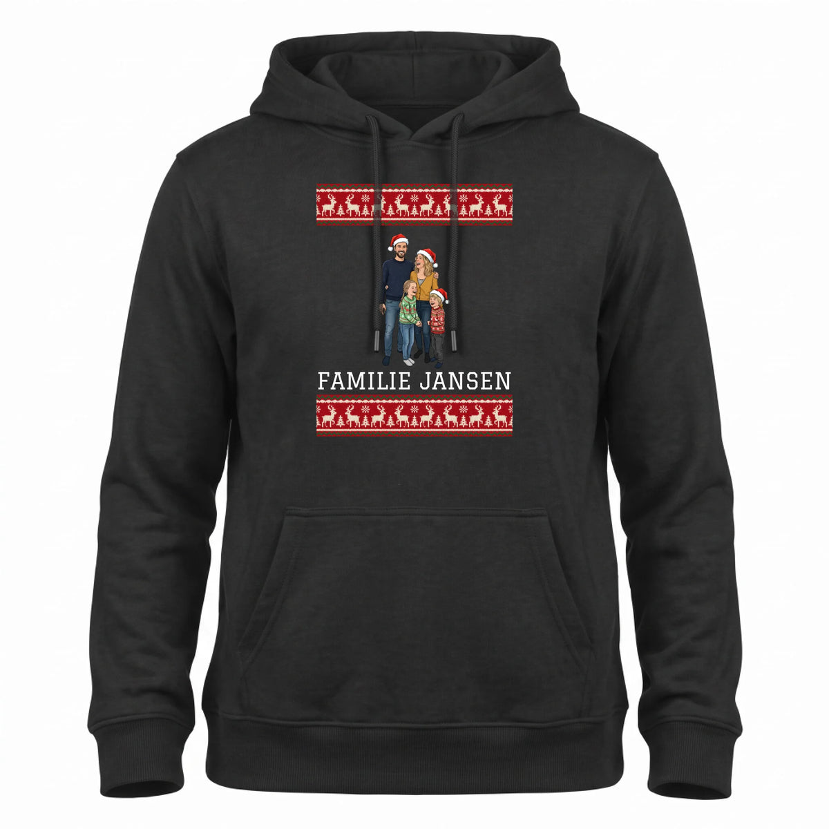 Foute Kersttrui Hoodie - Jullie Foto als Karikatuur met Kerstmuts en Eigen Naam