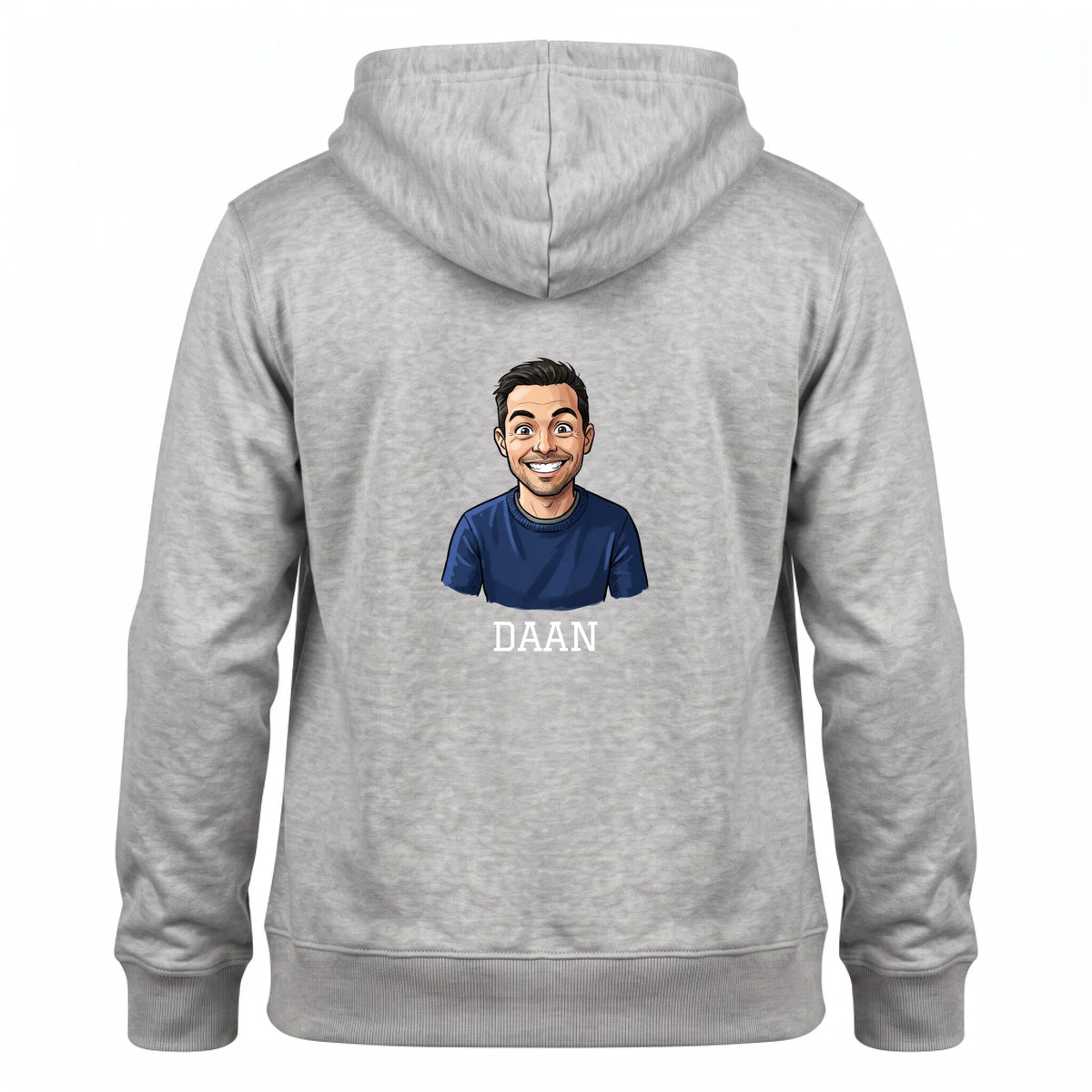 Hoodie met Grote Karikatuur op de Rug - Jouw Foto met Naam