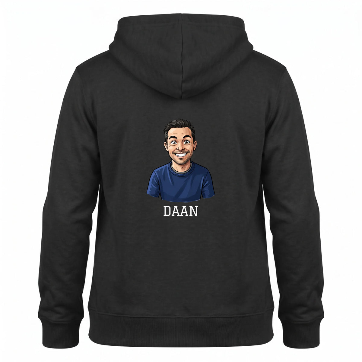 Hoodie met Grote Karikatuur op de Rug - Jouw Foto met Naam
