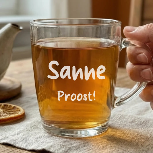 Gegraveerd Theeglas met eigen naam en tekst
