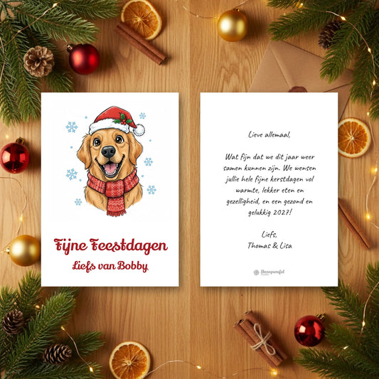 Kerstkaart Huisdier - Jouw Hond of Kat met Kerstmuts