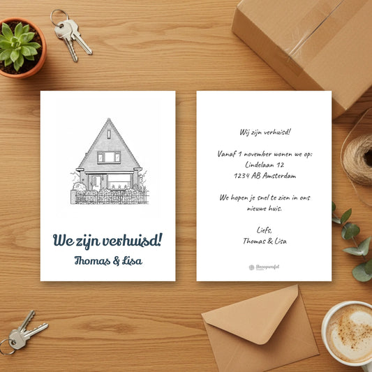 Verhuiskaart Zwart-Wit - Jouw Nieuwe Huis als Inkttekening