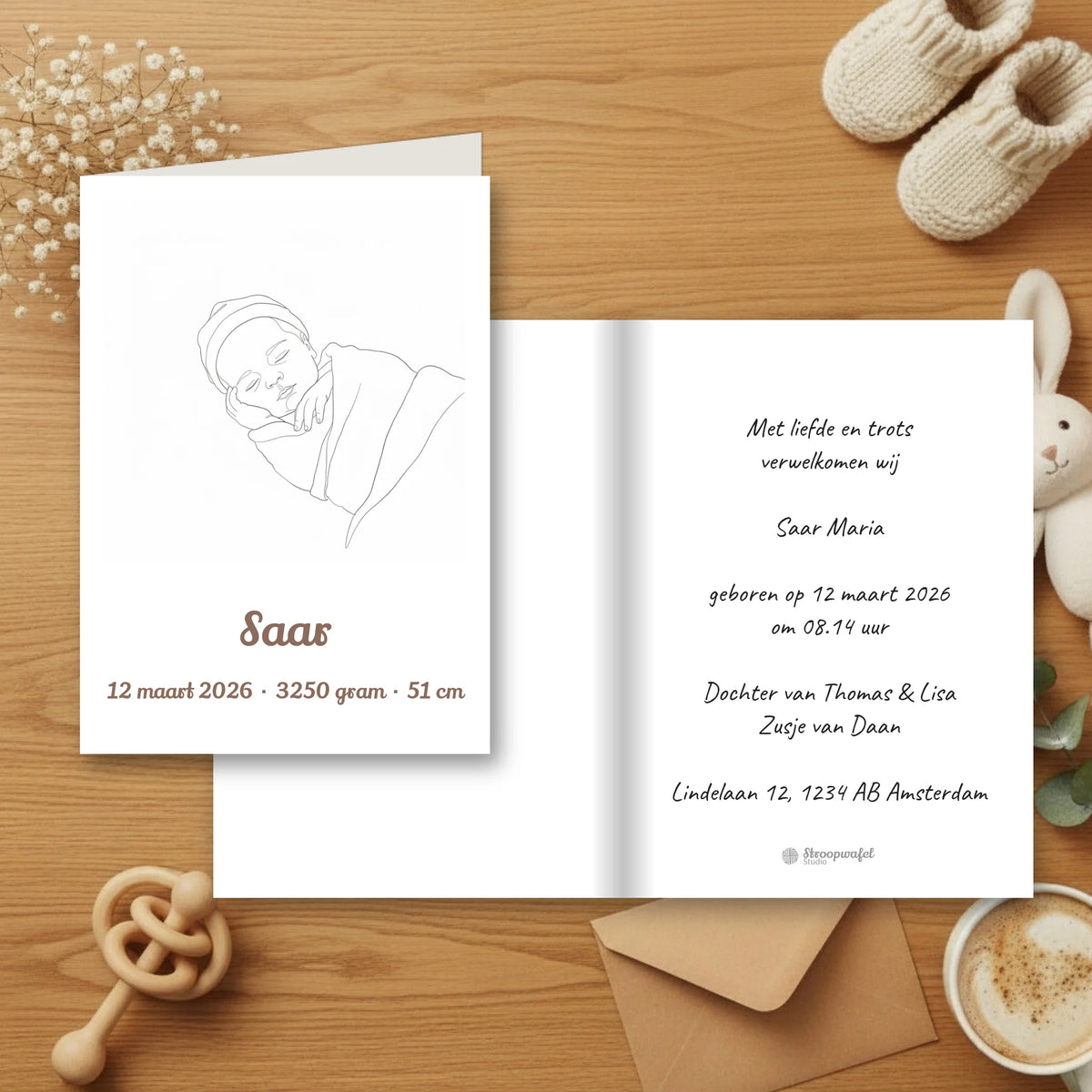 Geboortekaartje Lijntekening - Jouw Babyfoto als Minimalistische Line Art