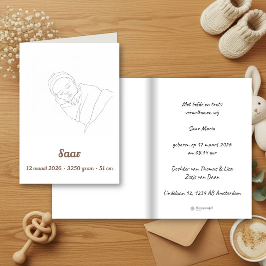 Geboortekaartje Lijntekening - Jouw Babyfoto als Minimalistische Line Art