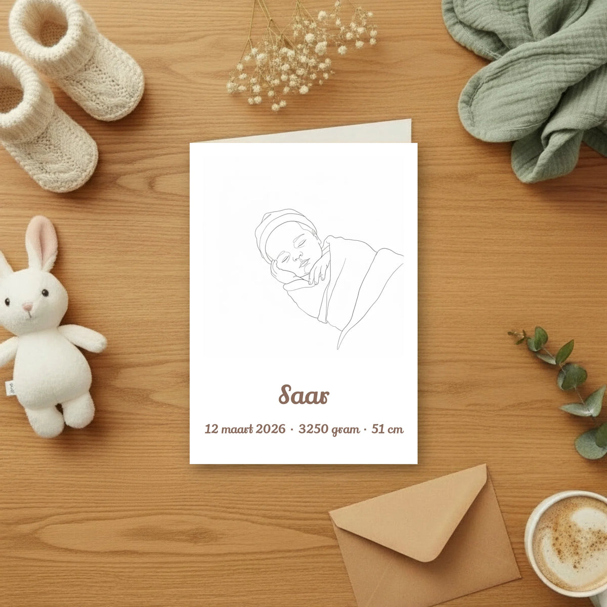 Geboortekaartje Lijntekening - Jouw Babyfoto als Minimalistische Line Art