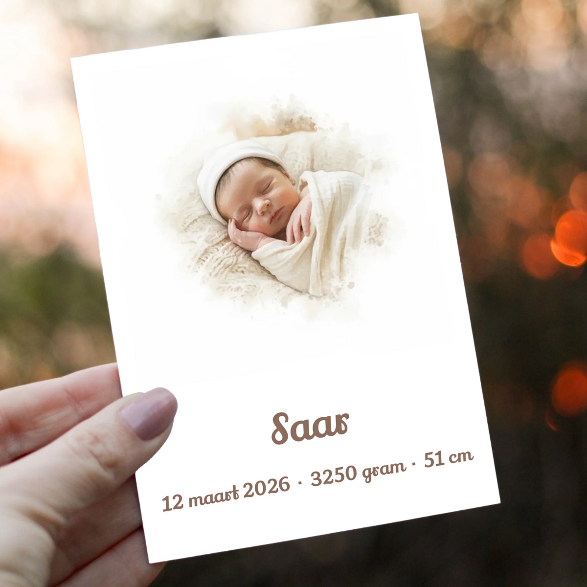 Geboortekaartje Waterverf - Jouw Babyfoto als Zachte Aquarel