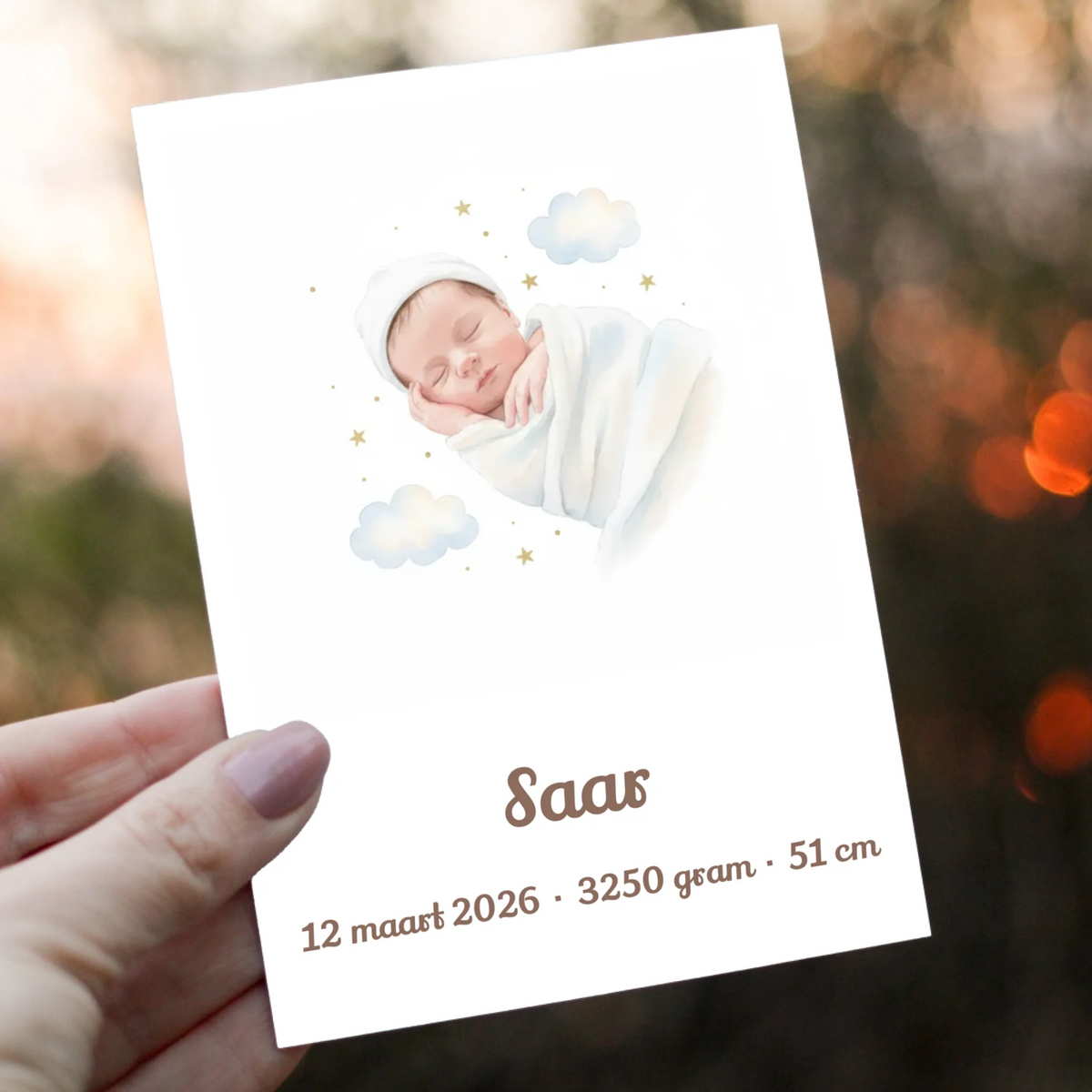 Geboortekaartje Pastel - Jouw Babyfoto met Sterretjes en Wolkjes