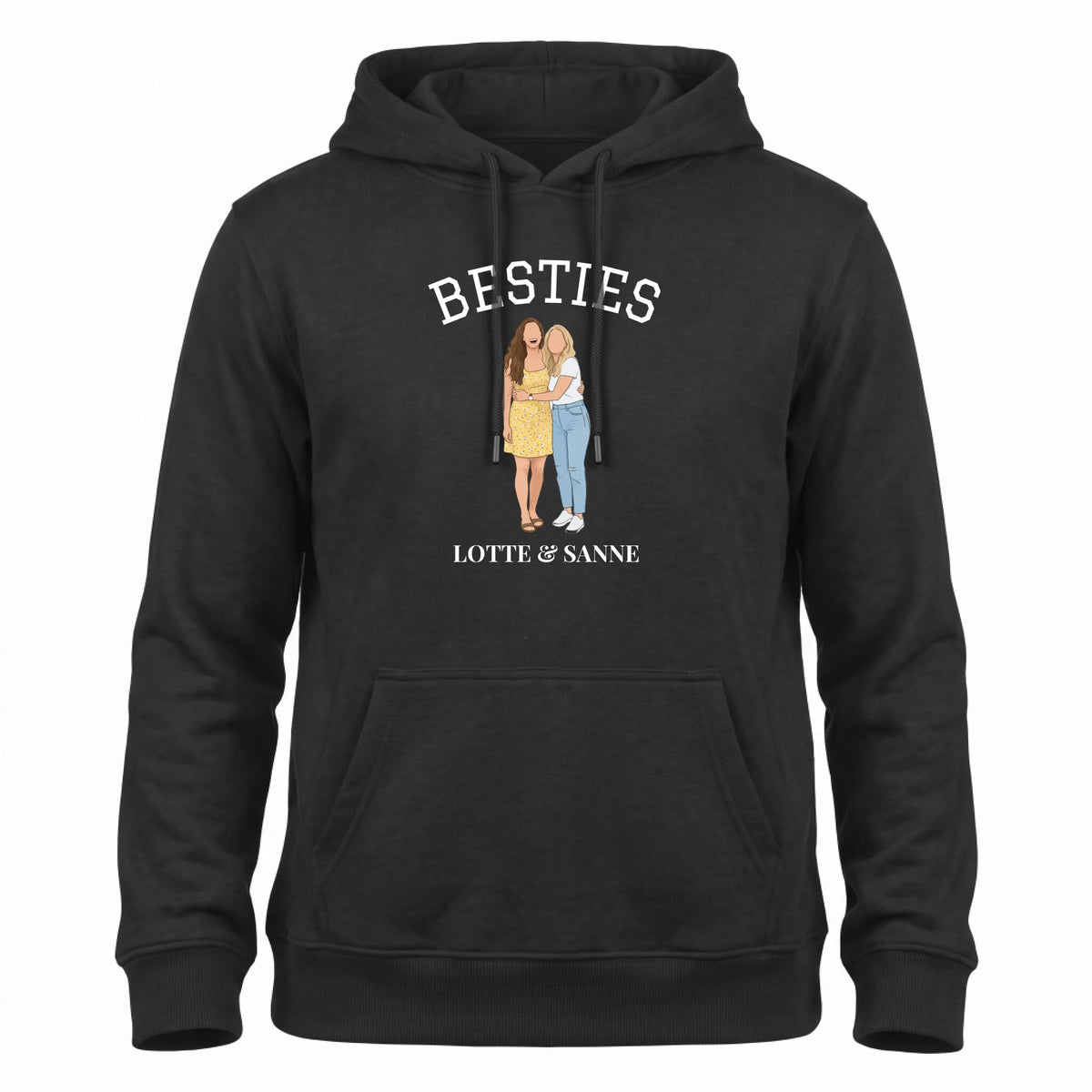 Hoodie met Jullie Foto als Illustratie, Eigen Titel en Jaartal - Besties, Sisters, Family