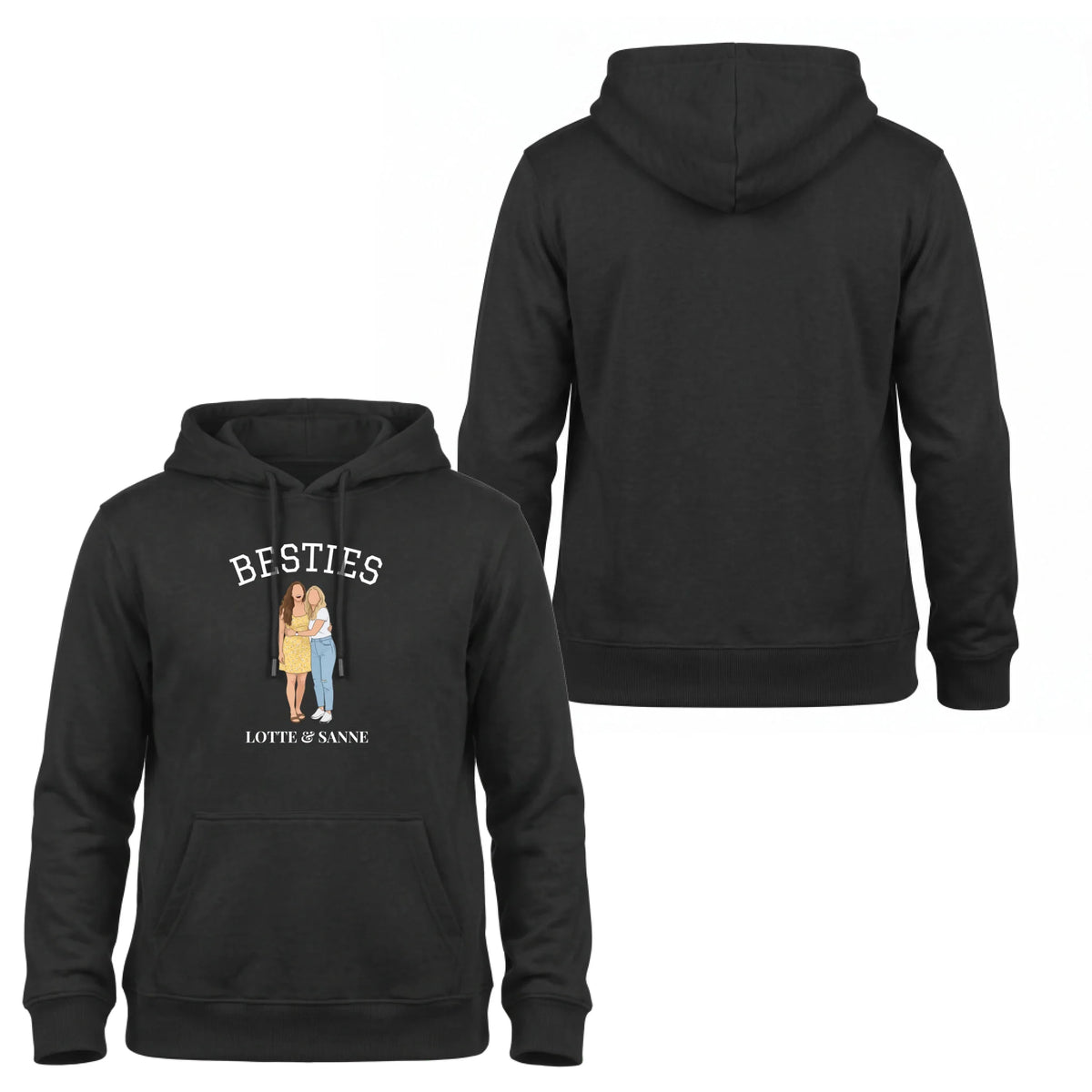 Hoodie met Jullie Foto als Illustratie, Eigen Titel en Jaartal - Besties, Sisters, Family