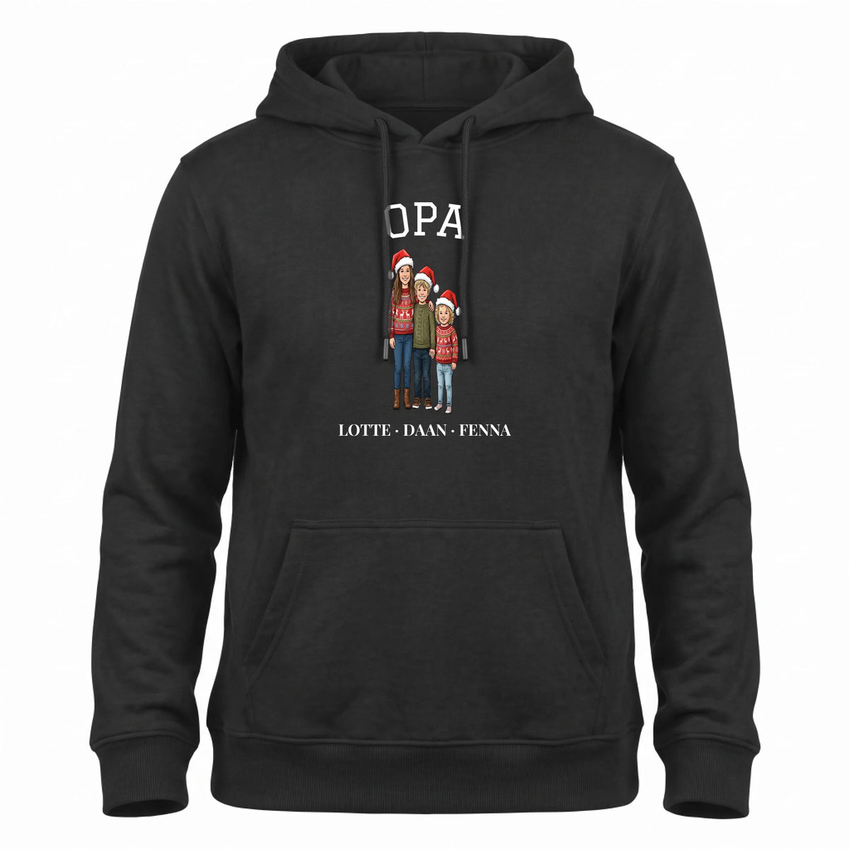 Opa Hoodie voor Kerst - Jouw Kleinkinderen als Illustratie met Kerstmuts