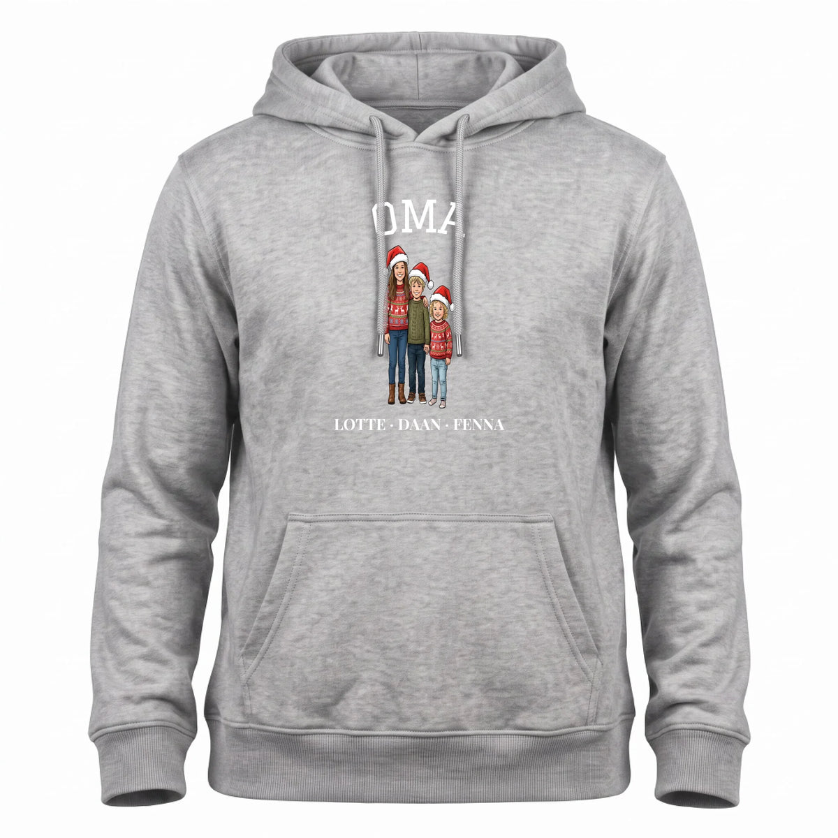 Oma Hoodie voor Kerst - Jouw Kleinkinderen als Illustratie met Kerstmuts