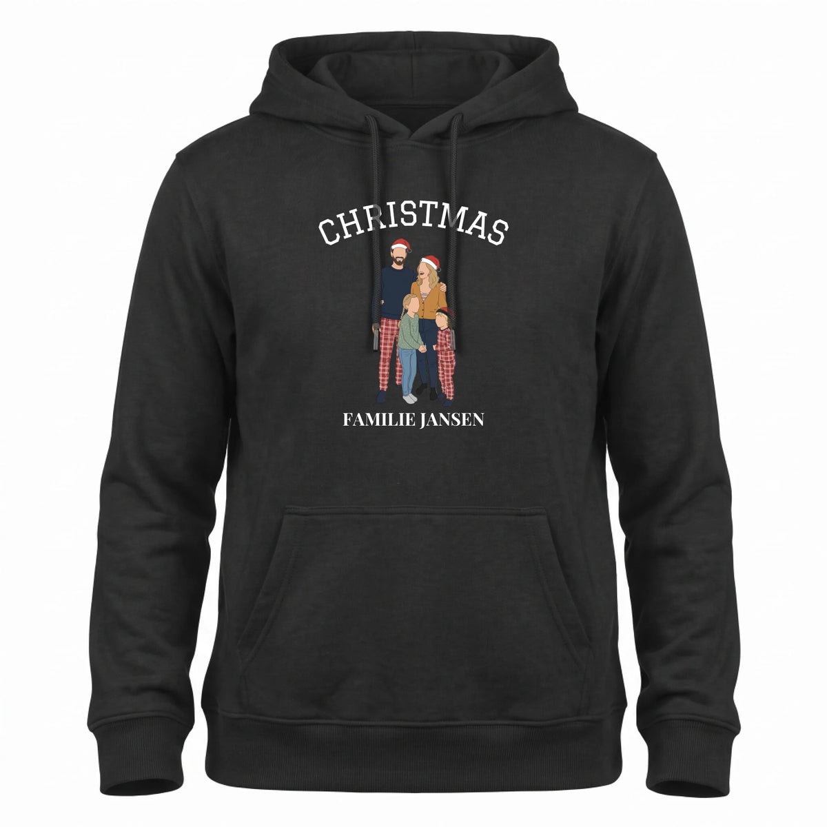 Family Christmas Hoodie - Jullie Gezin als Illustratie in Kerstpyjama met Jaartal