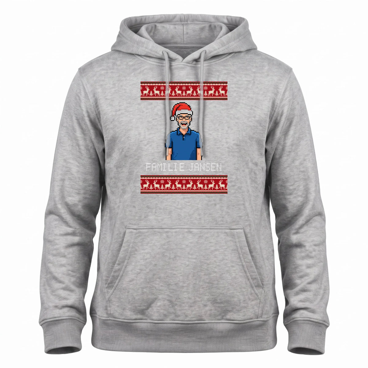 Foute Kersttrui Hoodie Pixel - Jullie Foto als Retro Pixel Art met Kerstmuts